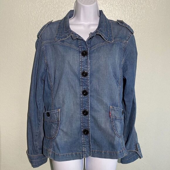 Vintage Levi’s Blue Denim jean shacket oversized blue buttons, cargo retro - Picture 1 of 10